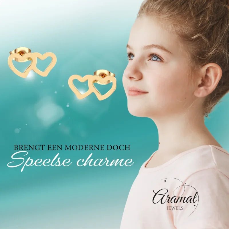 Stalen Hartjes Oorbellen - Tijdloos & Elegant - Goudkleur -