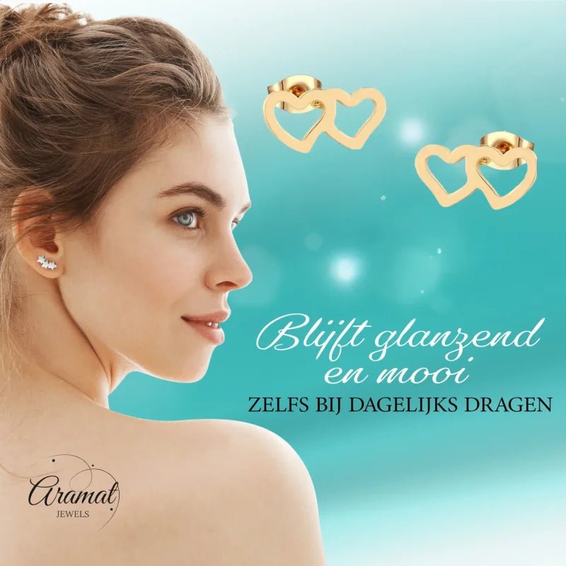 Stalen Hartjes Oorbellen - Tijdloos & Elegant - Goudkleur -