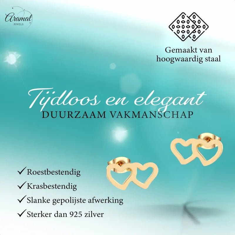 Stalen Hartjes Oorbellen - Tijdloos & Elegant - Goudkleur -