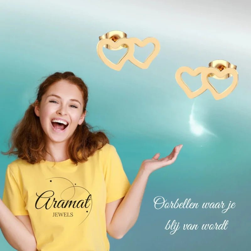 Stalen Hartjes Oorbellen - Tijdloos & Elegant - Goudkleur -