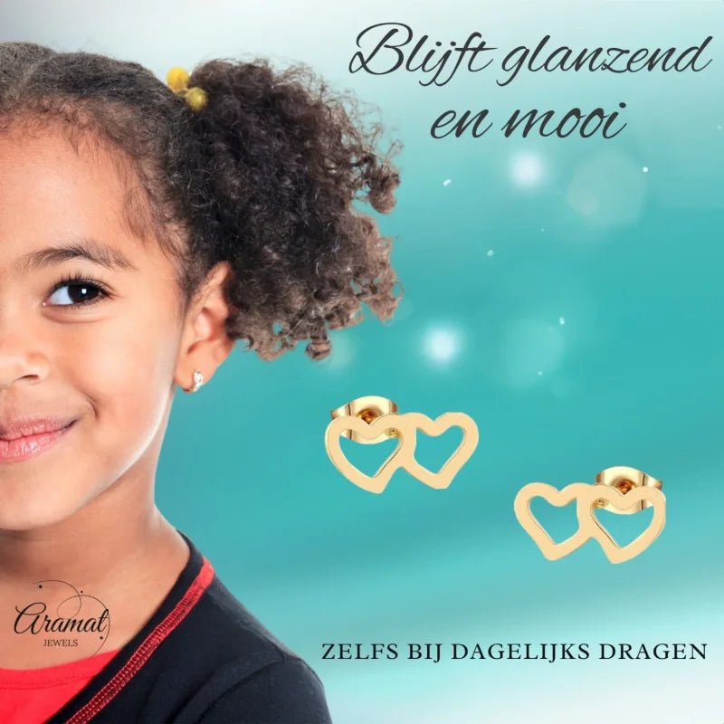 Stalen Hartjes Oorbellen - Tijdloos & Elegant - Goudkleur -