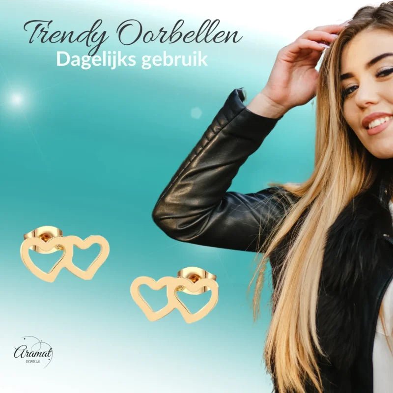 Stalen Hartjes Oorbellen - Tijdloos & Elegant - Goudkleur -
