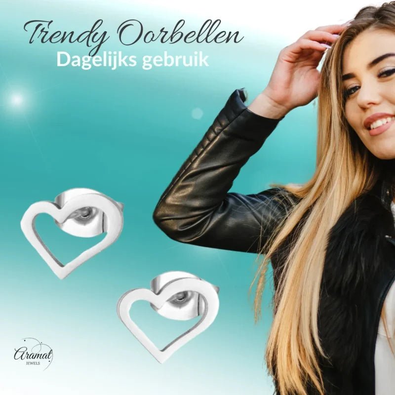 Zilverkleurige Stalen Hartjes Oorbellen &acirc;&euro;&ldquo; 10x8mm - Zilverkleur -