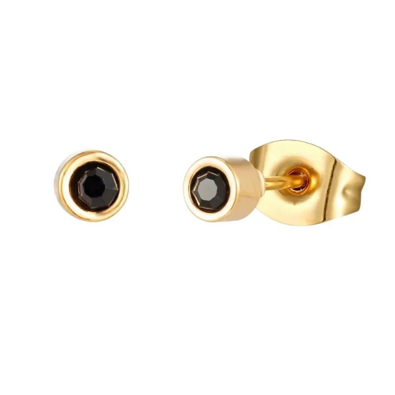Ronde Zwarte Kristal Oorbellen vanaf 3mm &acirc;&euro;&ldquo; Tijdloos in RVS - Goudkleur -