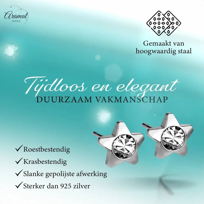 Stalen Sterren Oorbellen 7mm &acirc;&euro;&ldquo; Goud- of Zilverkleur - Zilverkleur -