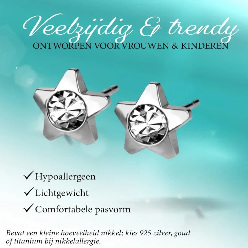Stalen Sterren Oorbellen 7mm &acirc;&euro;&ldquo; Goud- of Zilverkleur - Zilverkleur -