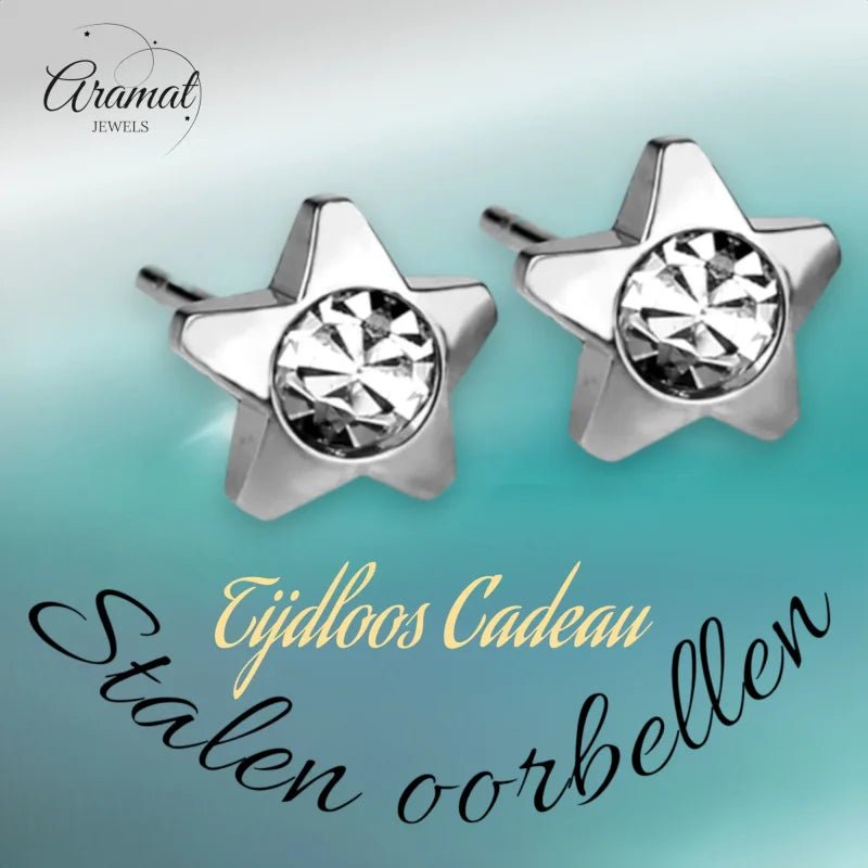 Stalen Sterren Oorbellen 7mm &acirc;&euro;&ldquo; Goud- of Zilverkleur - Zilverkleur -