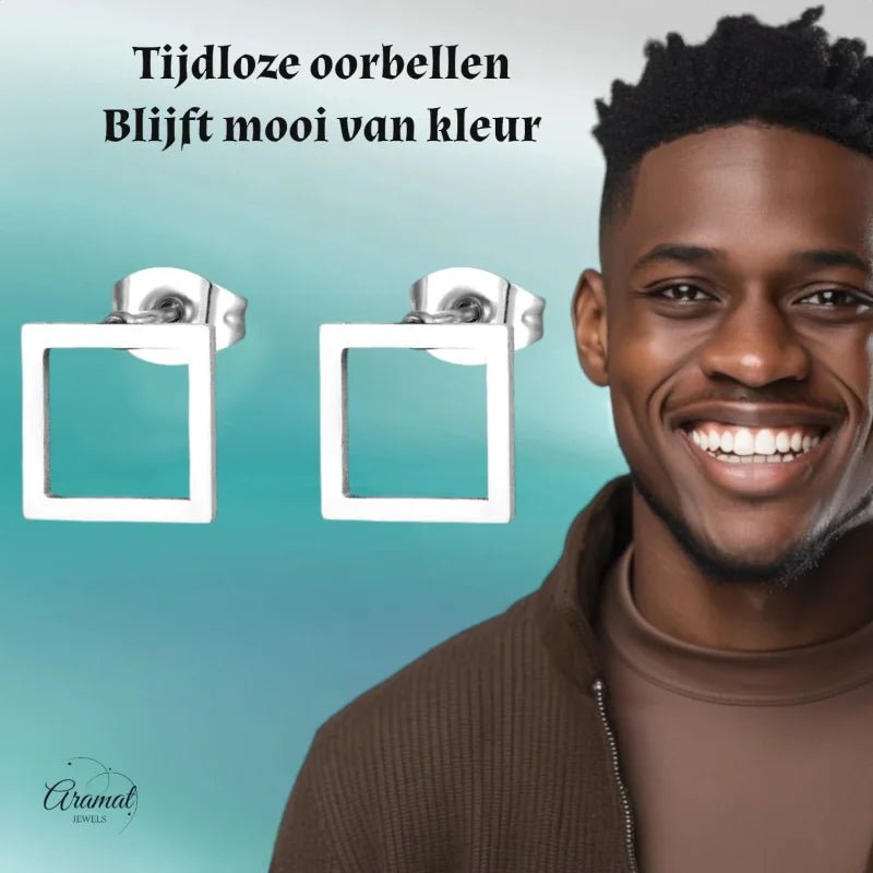 Minimalistische Vierkante Stalen Oorbellen (8mm) - Zilverkleur -