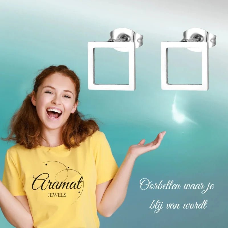 Minimalistische Vierkante Stalen Oorbellen (8mm) - Zilverkleur -