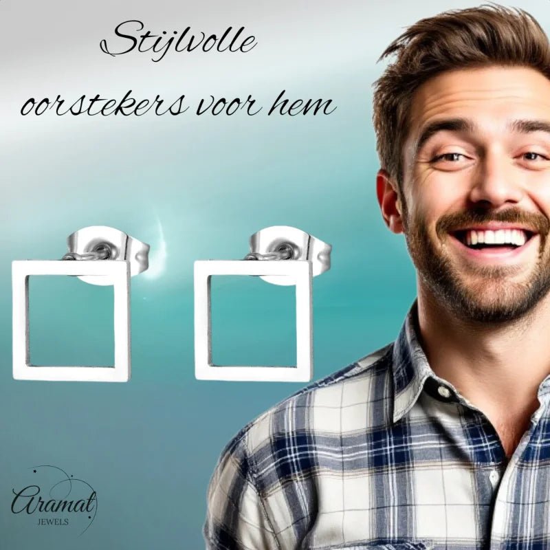 Minimalistische Vierkante Stalen Oorbellen (8mm) - Zilverkleur -
