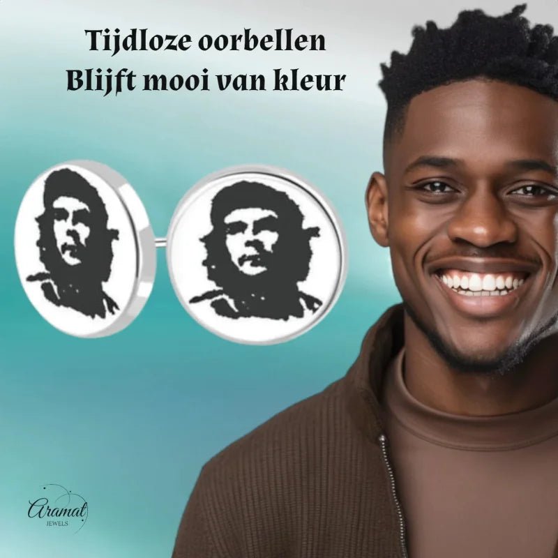 Che Guevara Oorstekers 8mm &acirc;&euro;&ldquo; Stalen Ronde Oorbellen -