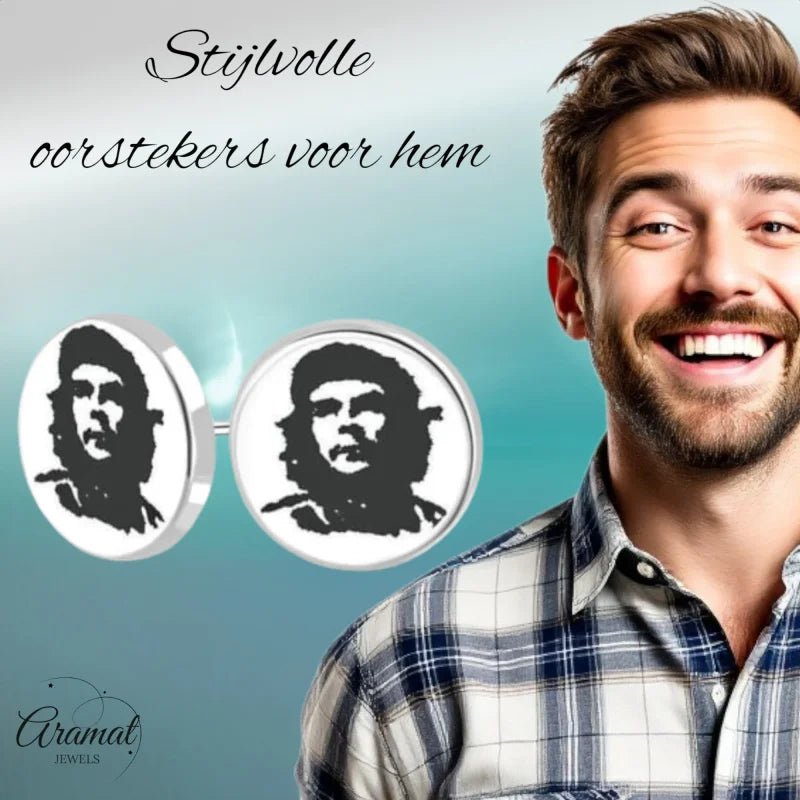 Che Guevara Oorstekers 8mm &acirc;&euro;&ldquo; Stalen Ronde Oorbellen -