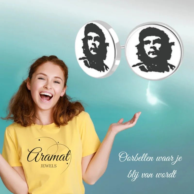 Che Guevara Oorstekers 8mm &acirc;&euro;&ldquo; Stalen Ronde Oorbellen -