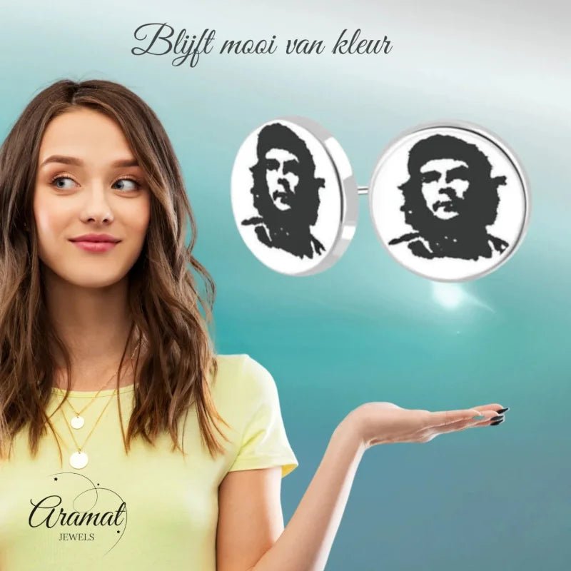 Che Guevara Oorstekers 8mm &acirc;&euro;&ldquo; Stalen Ronde Oorbellen -