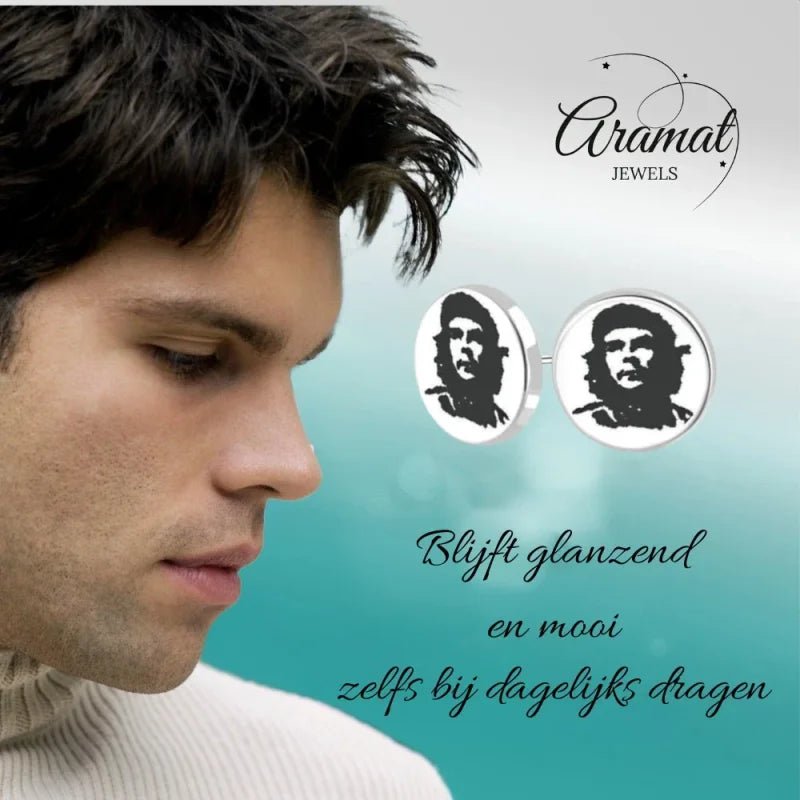 Che Guevara Oorstekers 8mm &acirc;&euro;&ldquo; Stalen Ronde Oorbellen -