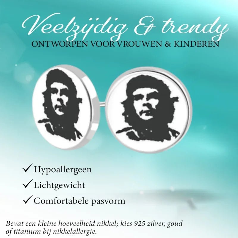 Che Guevara Oorstekers 8mm &acirc;&euro;&ldquo; Stalen Ronde Oorbellen -