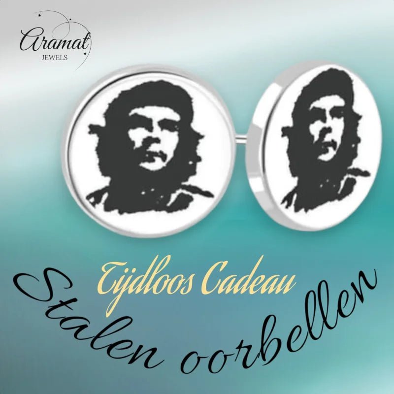 Che Guevara Oorstekers 8mm &acirc;&euro;&ldquo; Stalen Ronde Oorbellen -