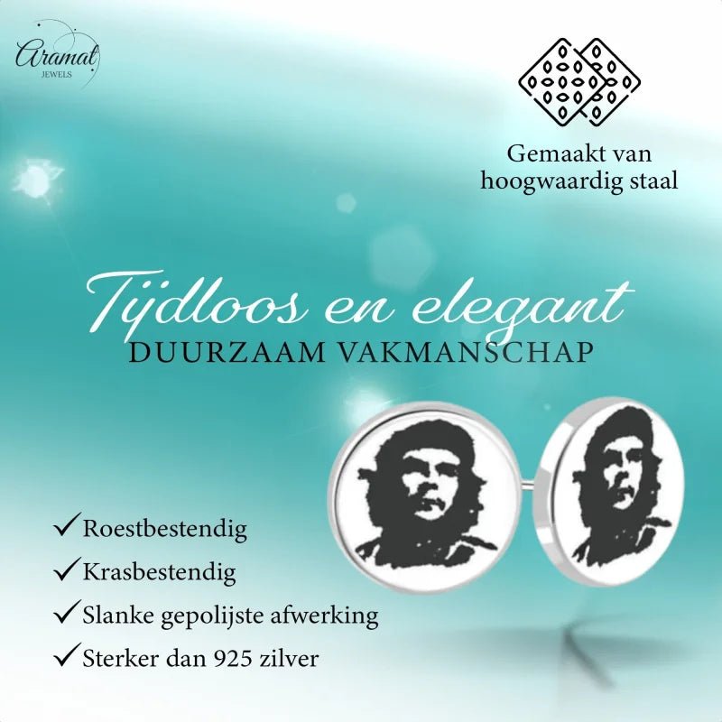 Che Guevara Oorstekers 8mm &acirc;&euro;&ldquo; Stalen Ronde Oorbellen -
