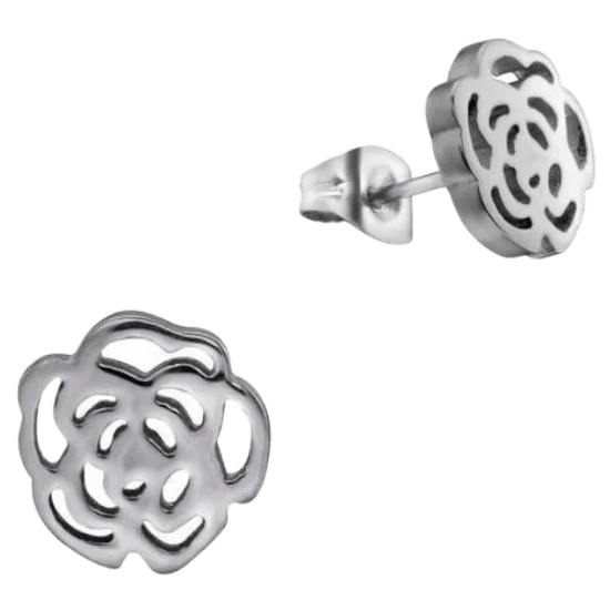 Roos Oorbellen 9x8mm &acirc;&euro;&ldquo; Tijdloos bloem Cadeau - Zilverkleur -