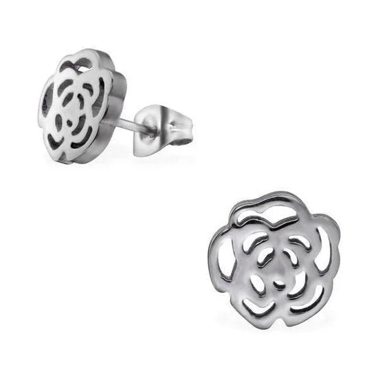 Roos Oorbellen 9x8mm &acirc;&euro;&ldquo; Tijdloos bloem Cadeau - Zilverkleur -