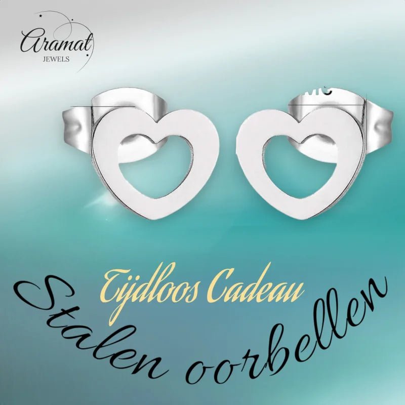 Zilverkleurige Stalen Hartjes Oorbellen 9x8mm - Zilverkleur -