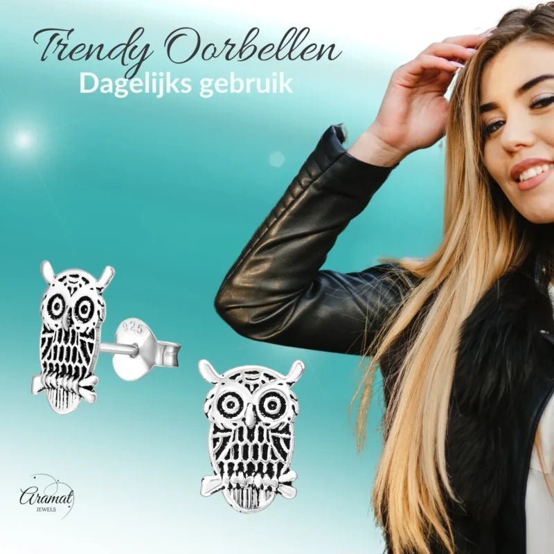 Geoxideerde Uiltjes Oorbellen 11x8mm - Heren