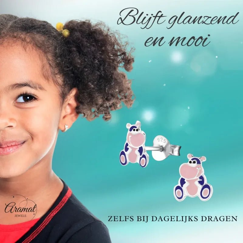 Paars Nijlpaard Oorbellen 7x8mm &acirc;&euro;&ldquo; Vrolijk Cadeautje -
