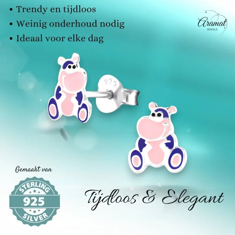 Paars Nijlpaard Oorbellen 7x8mm &acirc;&euro;&ldquo; Vrolijk Cadeautje -
