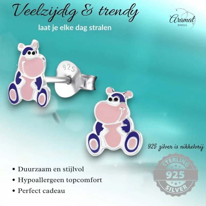Paars Nijlpaard Oorbellen 7x8mm &acirc;&euro;&ldquo; Vrolijk Cadeautje -