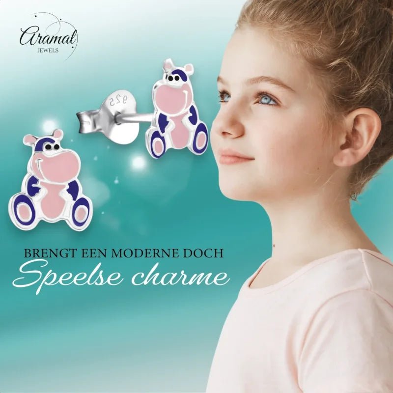 Paars Nijlpaard Oorbellen 7x8mm &acirc;&euro;&ldquo; Vrolijk Cadeautje -