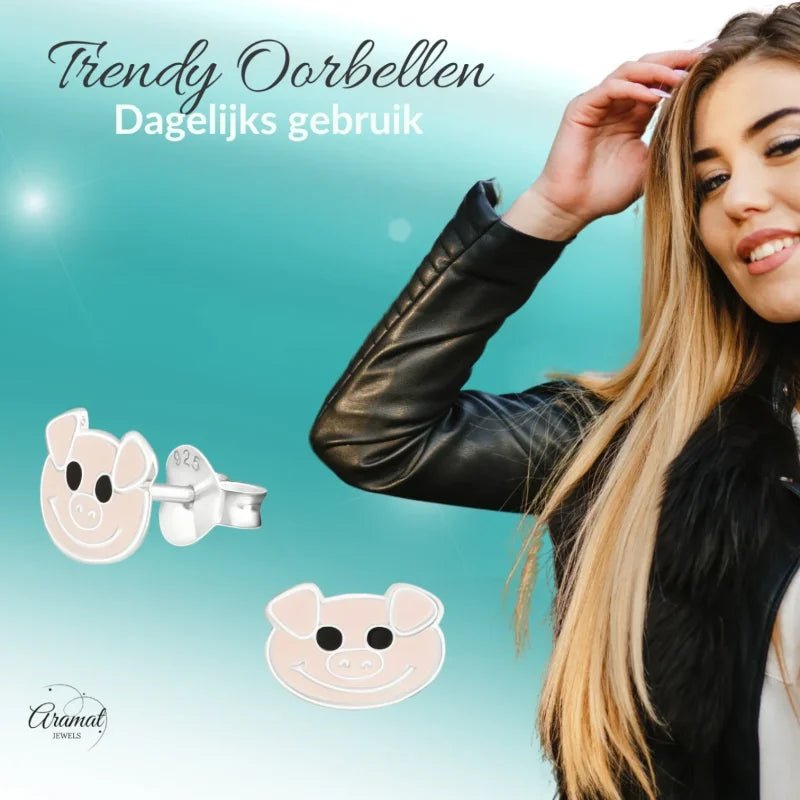 Roze Varkentje Oorbellen 10x7mm &acirc;&euro;&ldquo; Lief Cadeau -