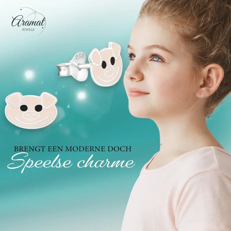 Roze Varkentje Oorbellen 10x7mm &acirc;&euro;&ldquo; Lief Cadeau -