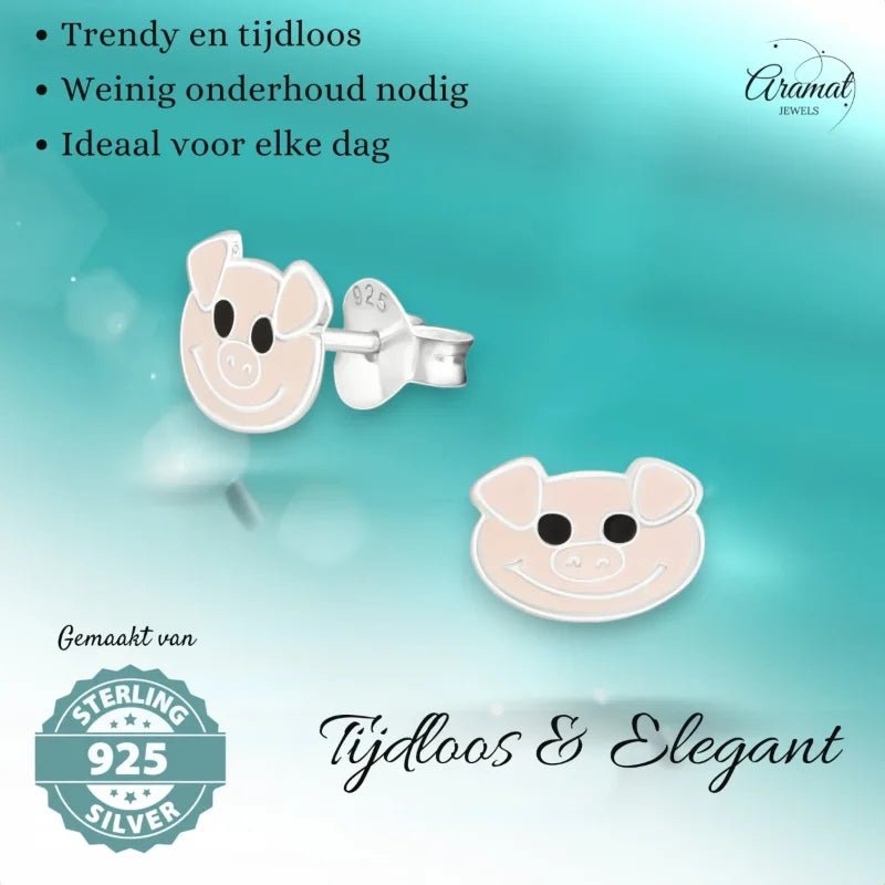Roze Varkentje Oorbellen 10x7mm &acirc;&euro;&ldquo; Lief Cadeau -
