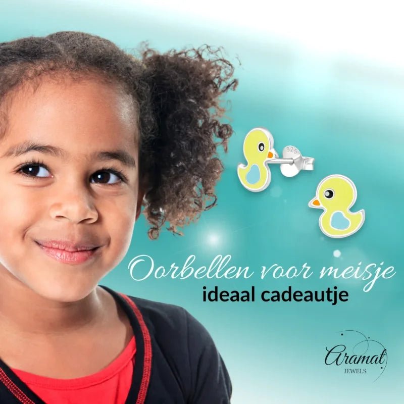 Schattige Eendje Oorbellen 9x8mm &acirc;&euro;&ldquo; Geel Emaille -