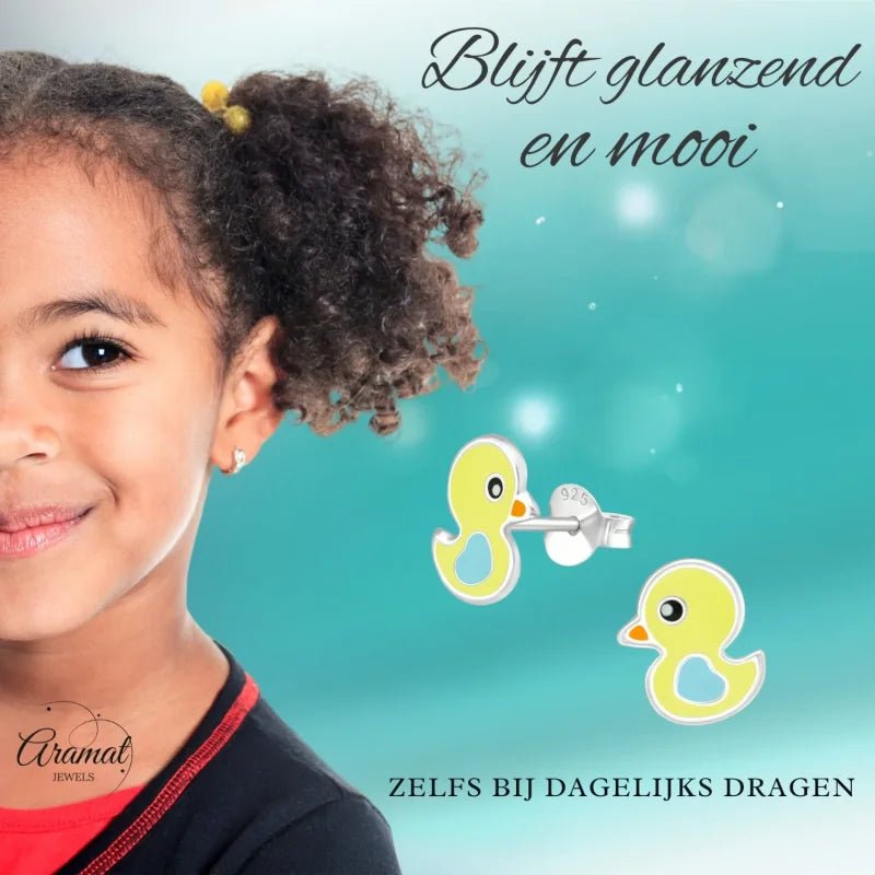 Schattige Eendje Oorbellen 9x8mm &acirc;&euro;&ldquo; Geel Emaille -