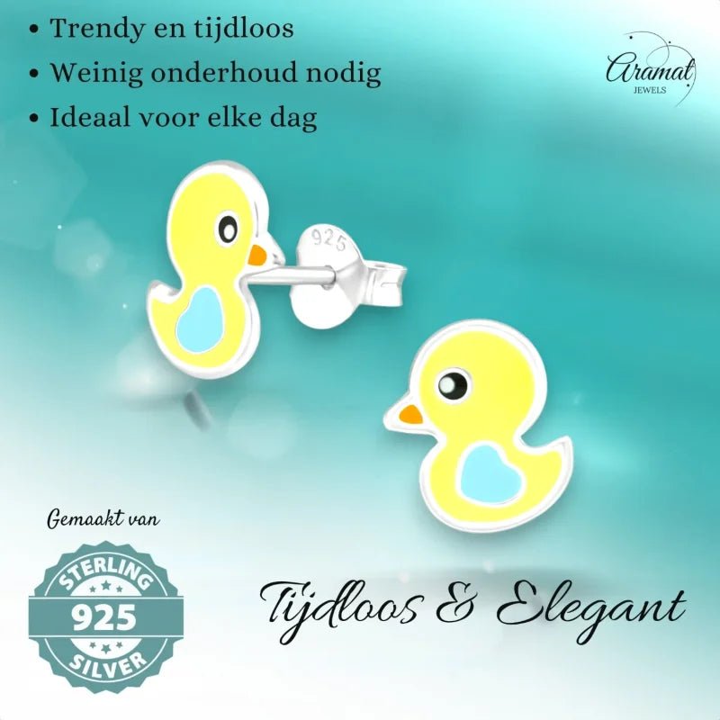 Schattige Eendje Oorbellen 9x8mm &acirc;&euro;&ldquo; Geel Emaille -