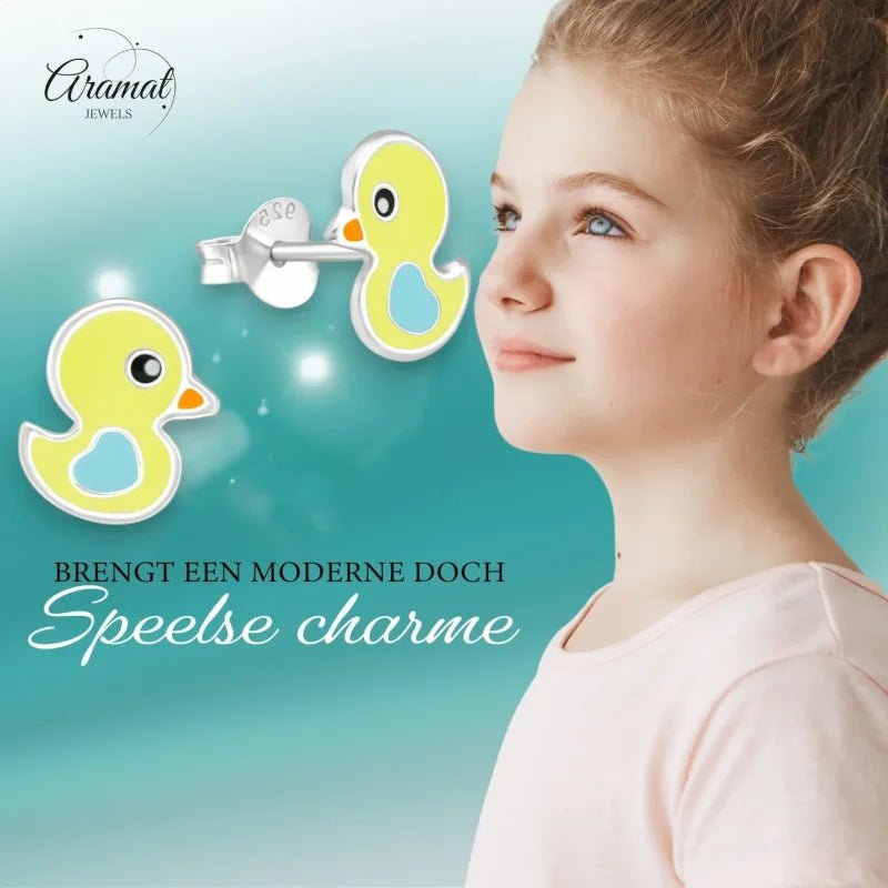 Schattige Eendje Oorbellen 9x8mm &acirc;&euro;&ldquo; Geel Emaille -