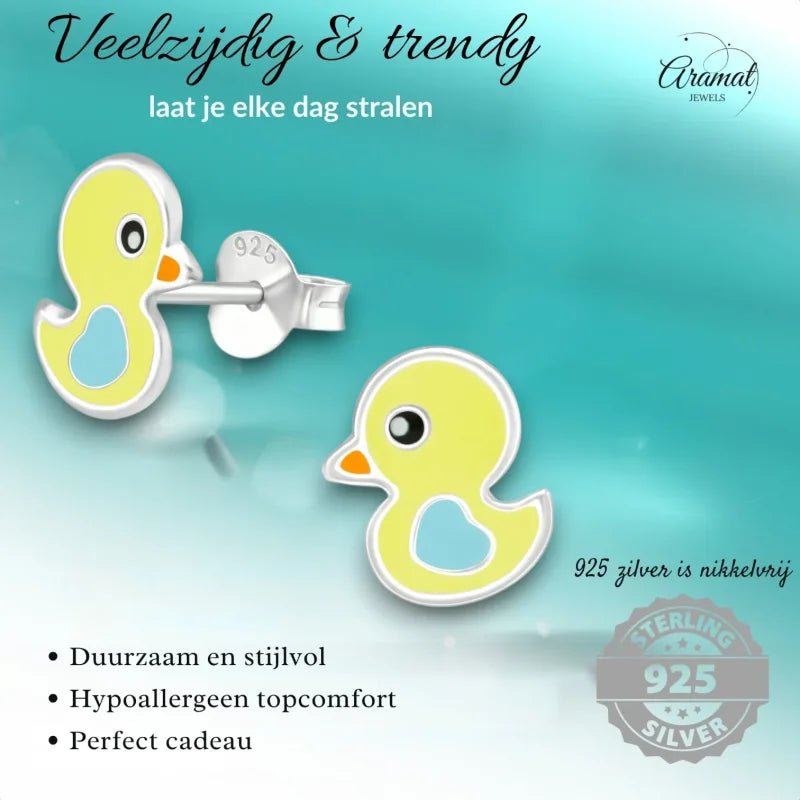 Schattige Eendje Oorbellen 9x8mm &acirc;&euro;&ldquo; Geel Emaille -