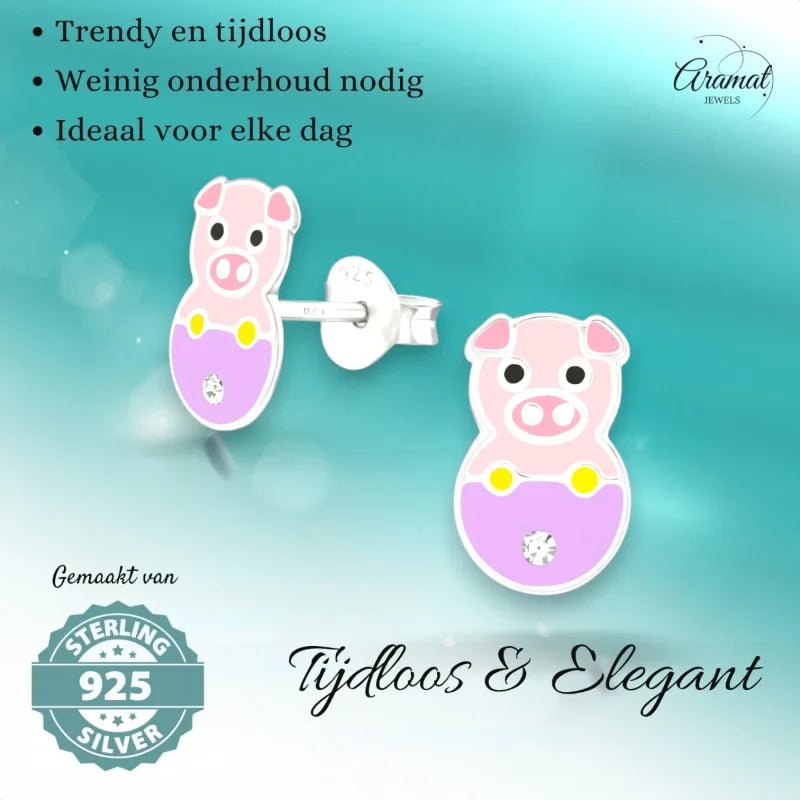 Schattige Roze Varkentje Oorbellen 10x6mm -