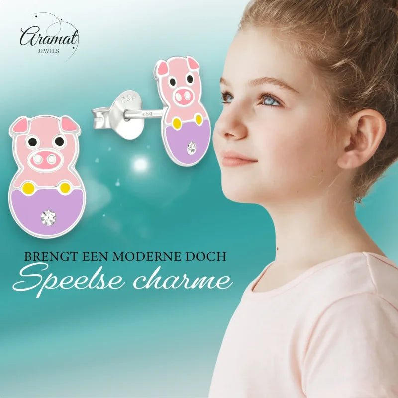 Schattige Roze Varkentje Oorbellen 10x6mm -