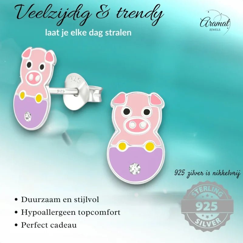 Schattige Roze Varkentje Oorbellen 10x6mm -