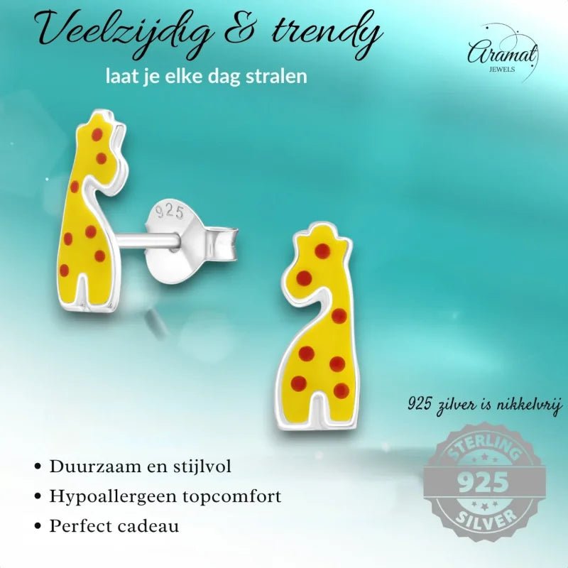 Vrolijke Zilveren Giraf Oorbellen 11x4mm - Unisex