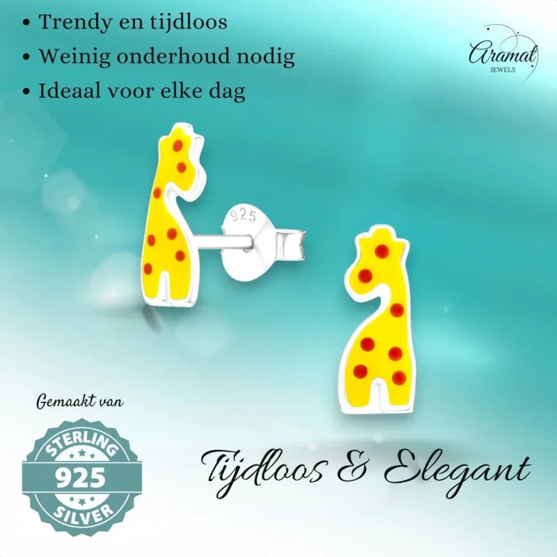Vrolijke Zilveren Giraf Oorbellen 11x4mm - Unisex