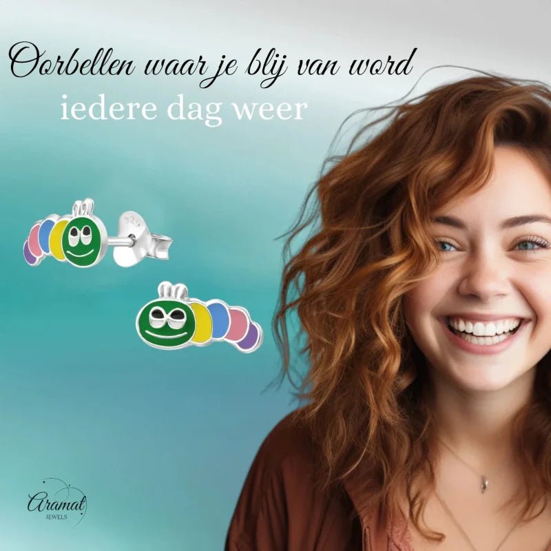 Kleurrijke Rups Oorbellen 10x5mm - Dieren Thema - Heren