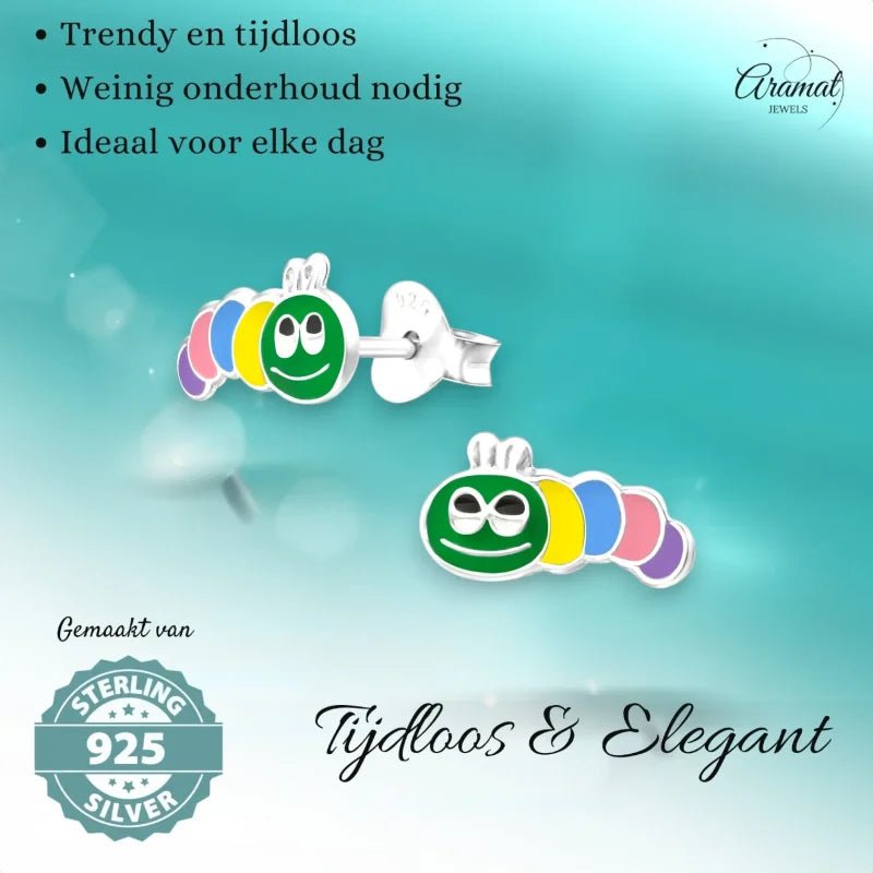 Kleurrijke Rups Oorbellen 10x5mm - Dieren Thema - Heren