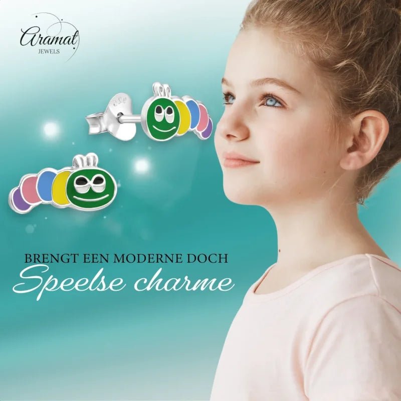 Kleurrijke Rups Oorbellen 10x5mm - Dieren Thema - Heren
