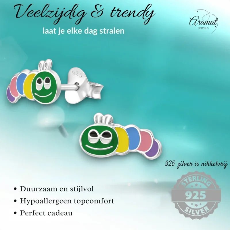 Kleurrijke Rups Oorbellen 10x5mm - Dieren Thema - Heren