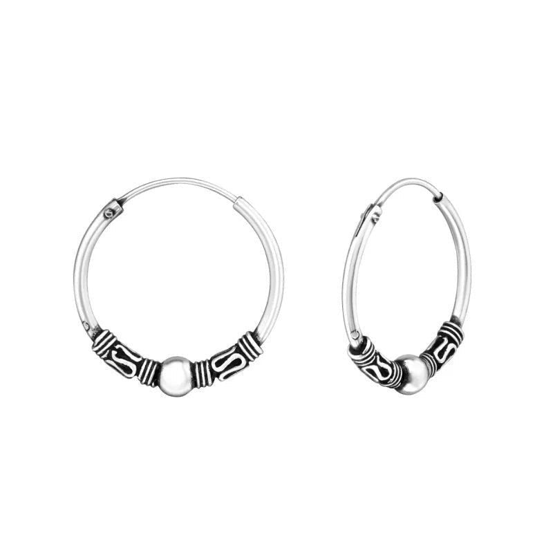 Etnische Bali Oorringen 18mm - Geoxideerd Zilver -