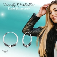 Etnische Bali Oorringen 18mm - Geoxideerd Zilver -