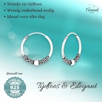 Etnische Bali Oorringen 18mm - Geoxideerd Zilver -